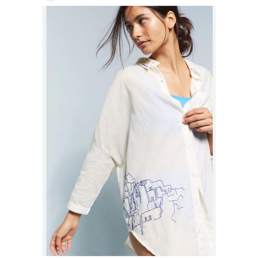 Anthropologie Allihop White Cotton Don’t Follow Me Top Sz S Boho Travel Resort